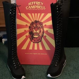 Jeffrey Campbell Black Neoprene lace ( and zip) up women’s boots.